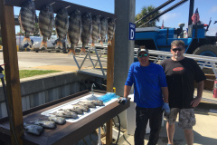 two men standing next to their catch of sheephead fish